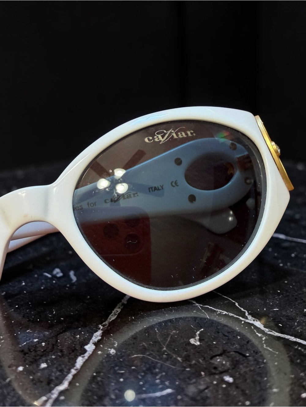 Vintage Deadstock Champagne Series Oval Sunglasses White & Gold Rhinestone Italy - Picture 7 of 15